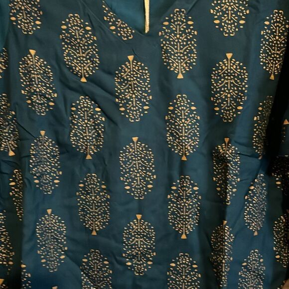 Tamsy Turquoise Color Woven Top S - Picture 10 of 13